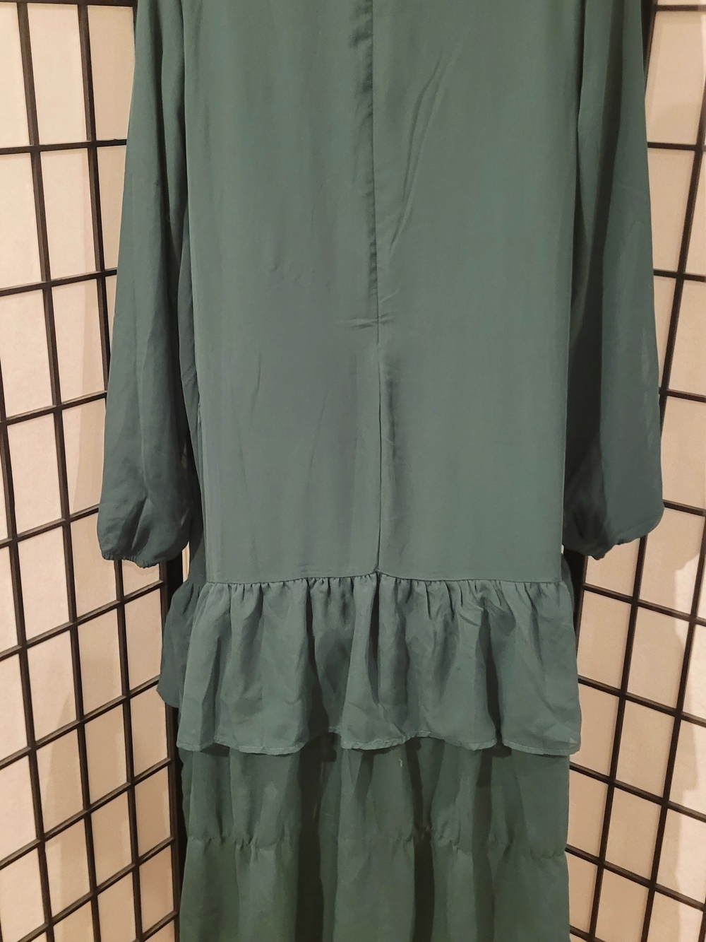 Forest Green Tiered Maxi Dress with Long Sleeves - Picture 6 of 8